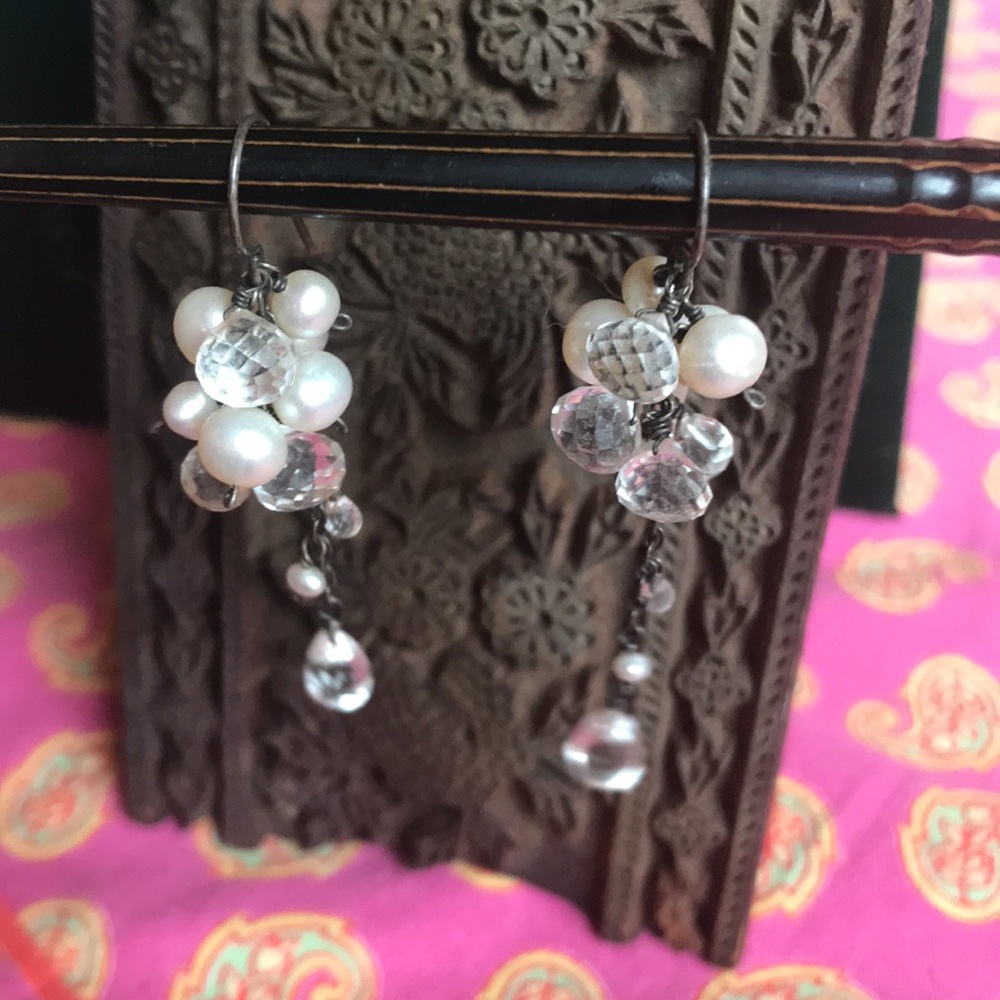 Susan Goodwin Silver, Crystal and Pearl Earrings